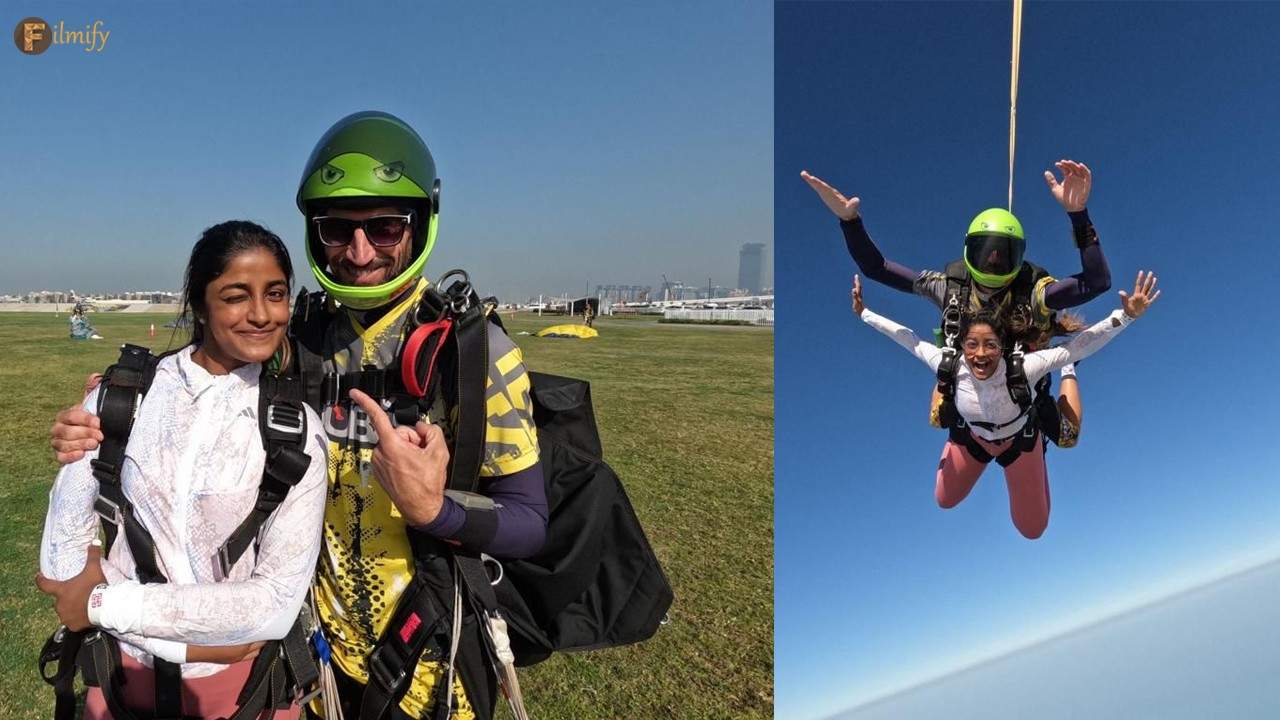 Dimple Hayati skydiving in Dubai