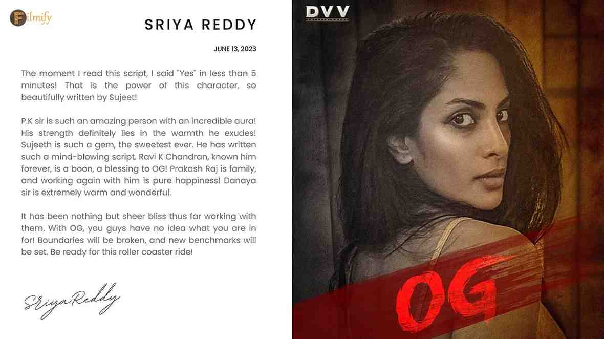 shriya reddy comments on pawan kalyans og movie