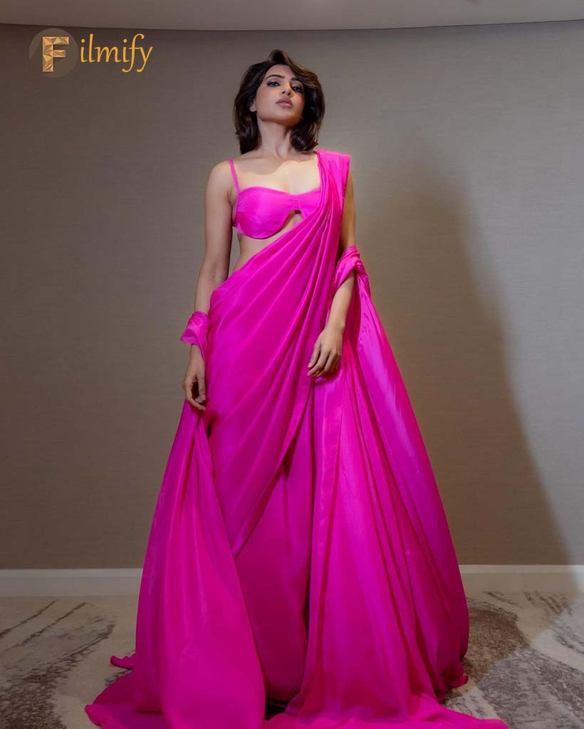 Samantha ruth Prabhu shines in a pink saree