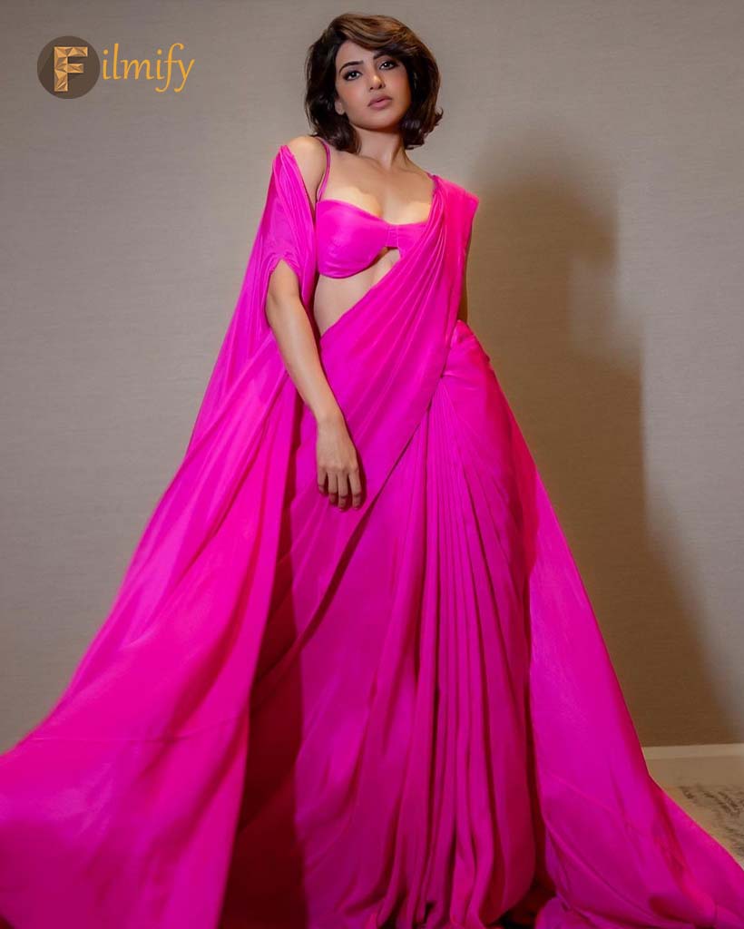 Samantha ruth Prabhu shines in a pink saree