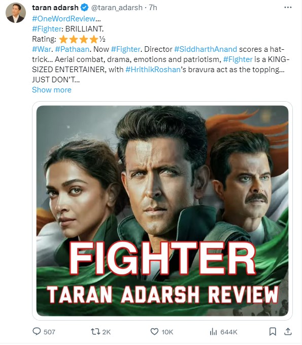 Hrithik Roshan Fighter Movie Twitter Review